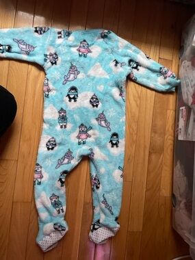 The Children's Place Aqua Blue Fleece Penguin & Narwhal Footed One-Piece